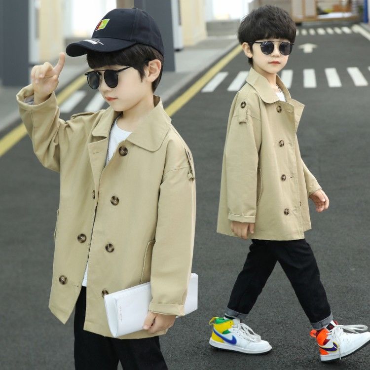 2022 Boys Trench Coats Casual Jackets Baby Boy Kids Spring Autumn Long Jacket Clothes Children Overcoats 4-14age: Khaki / 120 5-6T