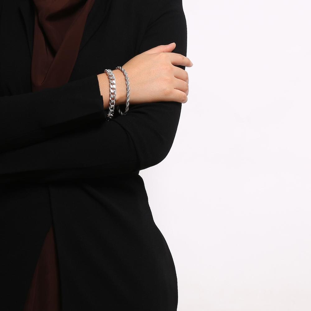 HUANZHI-Conjunto de 3 pulseras de Metal con perlas y cadena gruesa, joyería de , estilo Hip Hop, Punk,: E