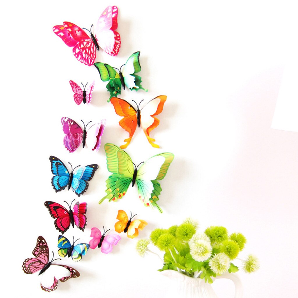 Wall Stickers Aesthetic Double-layer Mixed Color Simulation Butterfly Magnet Stereo Refrigerator Background Stereo Sticker