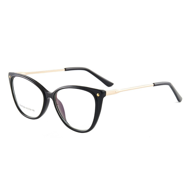 Cat Eye Anti-Blue Ray Optische Brillen Kunststoff Brille Rahmen Vollrand Frauen Stil mit Frühling Scharniere: Black
