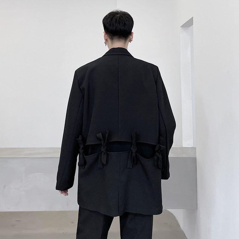 Men Removable Hem Loose Casual Suit Blazers Jacket Male Streetwear Vintage Suit Coat Outerwear