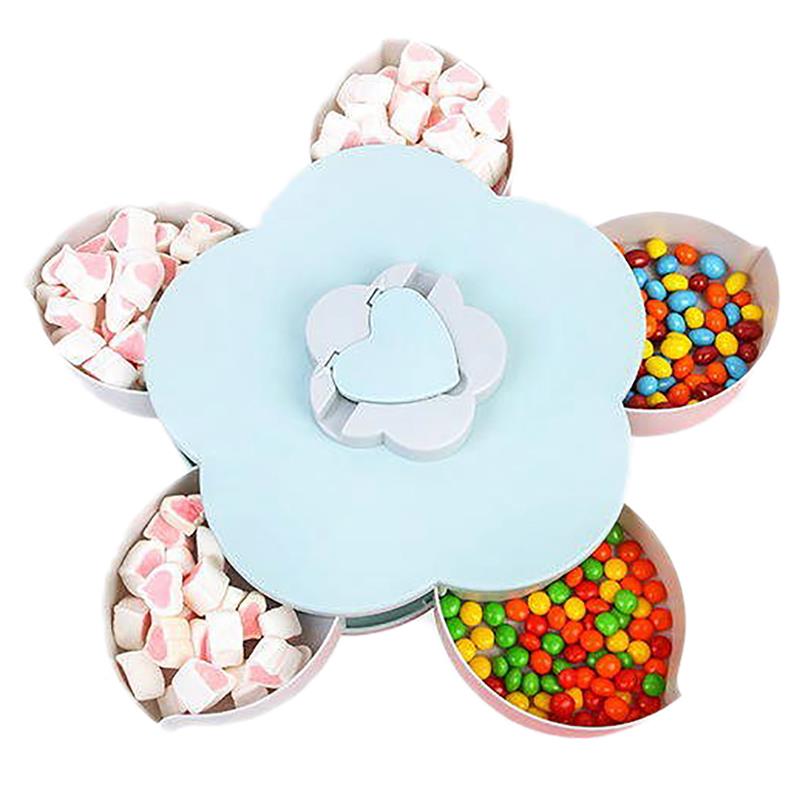 Flower Petal Fruit Plate Candy Storage Box 5 Grids Nuts Snack Tray Rotating Flowers Food Box for Party Wedding: Light Blue