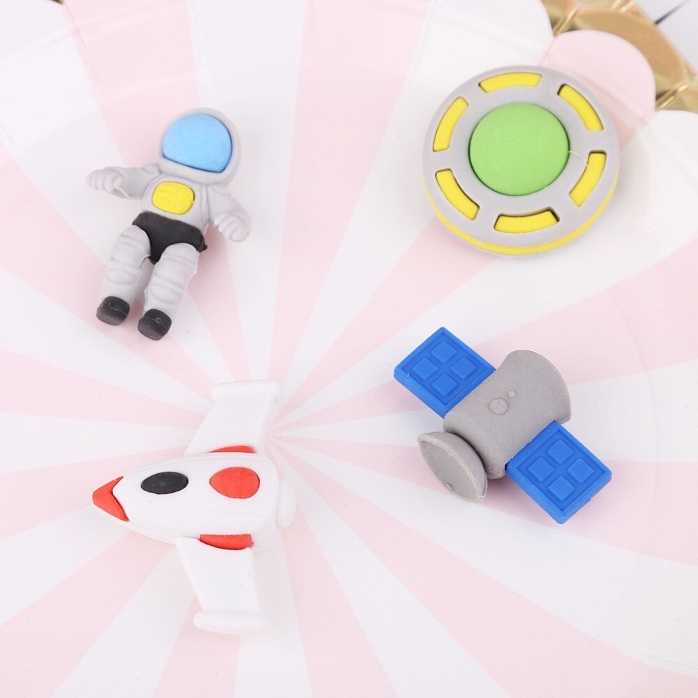 4pcs/set Flying Saucer Alien Spaceship Shaped Rubber Pencil Eraser Kids