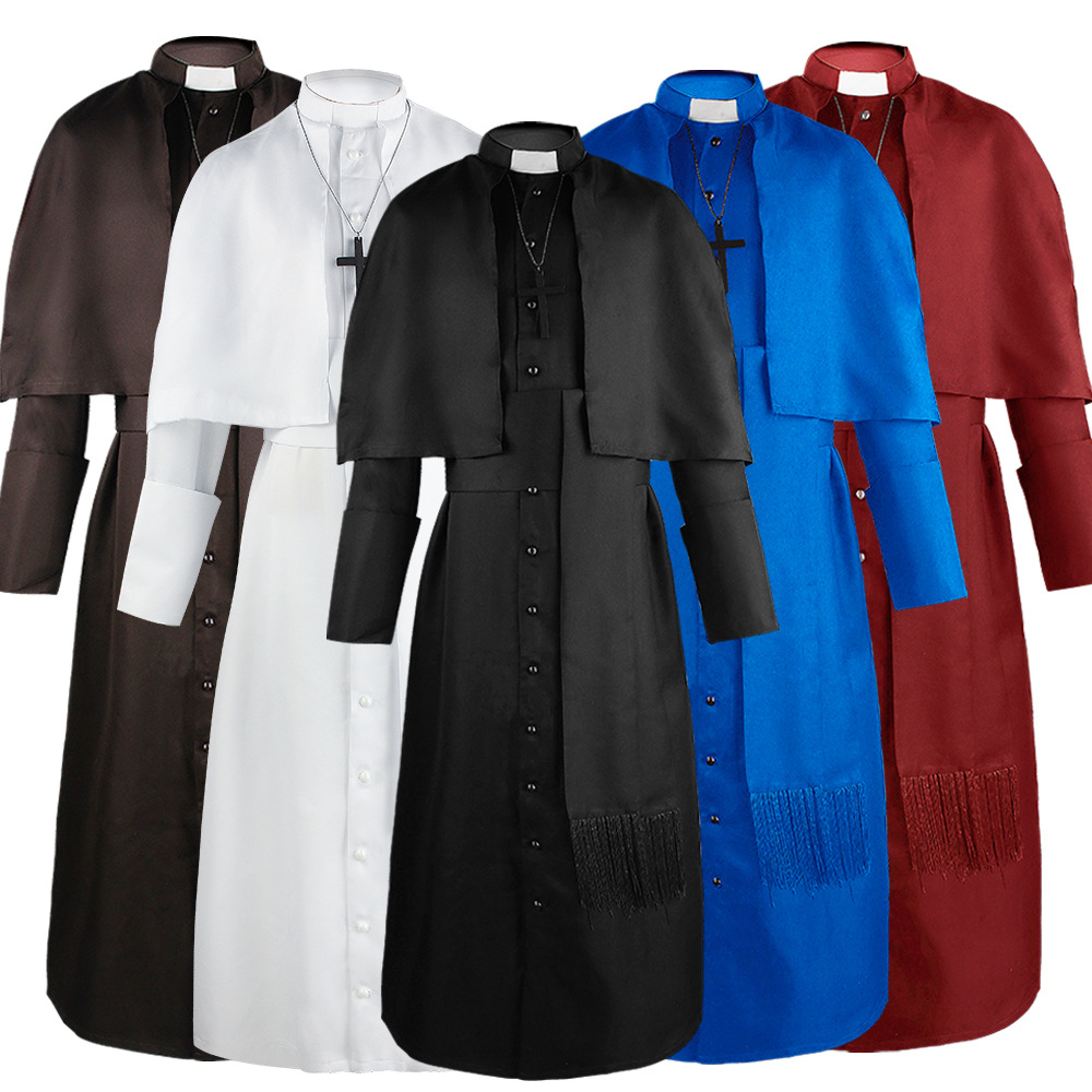 Medieval solid colored Father Costume Halloween Pastor cosplay costume