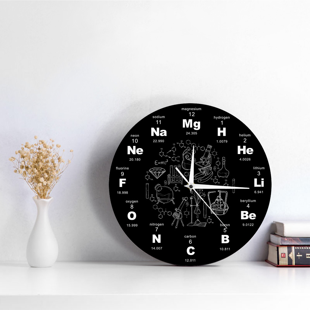 Reloj de pared de acrílico periódico para profesores de Química, cronógrafo de símbolos químicos de ciencia, moderno,