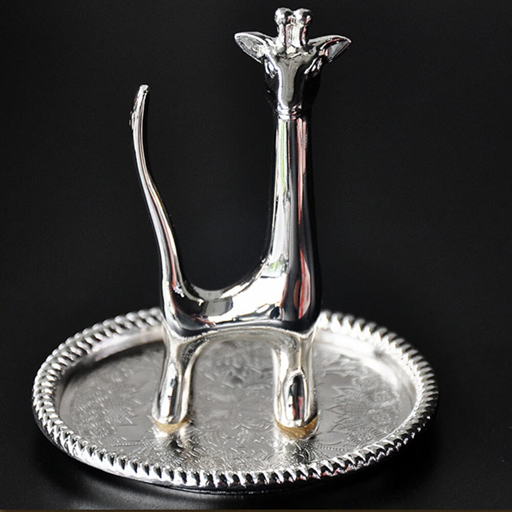 Long Tail Giraffe Ring Holder Dish Metal Silver Plated Trinket Tray for Girls Women