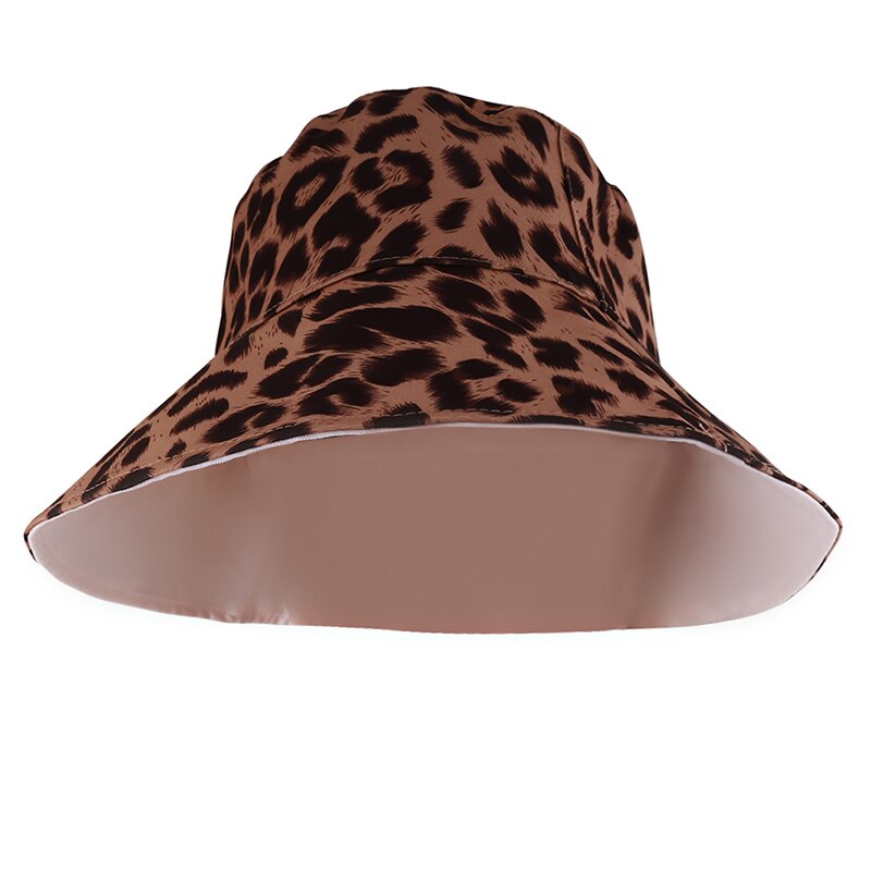 Mulheres ciclismo chapéu leopardo dupla face balde chapéu senhora confortável respirar dobrável praia plana topo sol chapéu de pesca chapéus planos: white