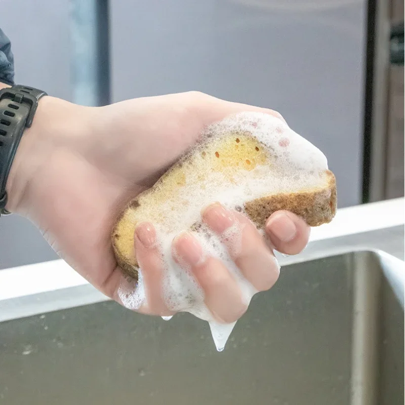 Lindo juego de esponjas para pan para cocina, Kit de esponja para lavar platos tostados con sonrisa, limpiador de ollas, estropajos, paño de limpieza, limpieza mágica
