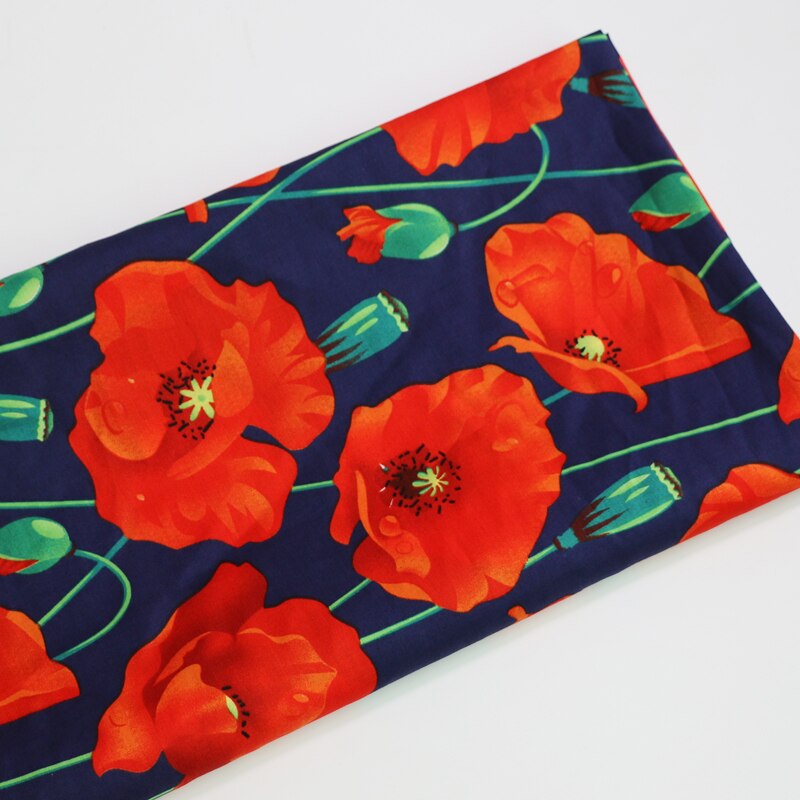 Poplin Stof 100% Bomuld - 50cm x 147cm - Printet Store Blomster - Til Syning og Patchwork: Farve 3