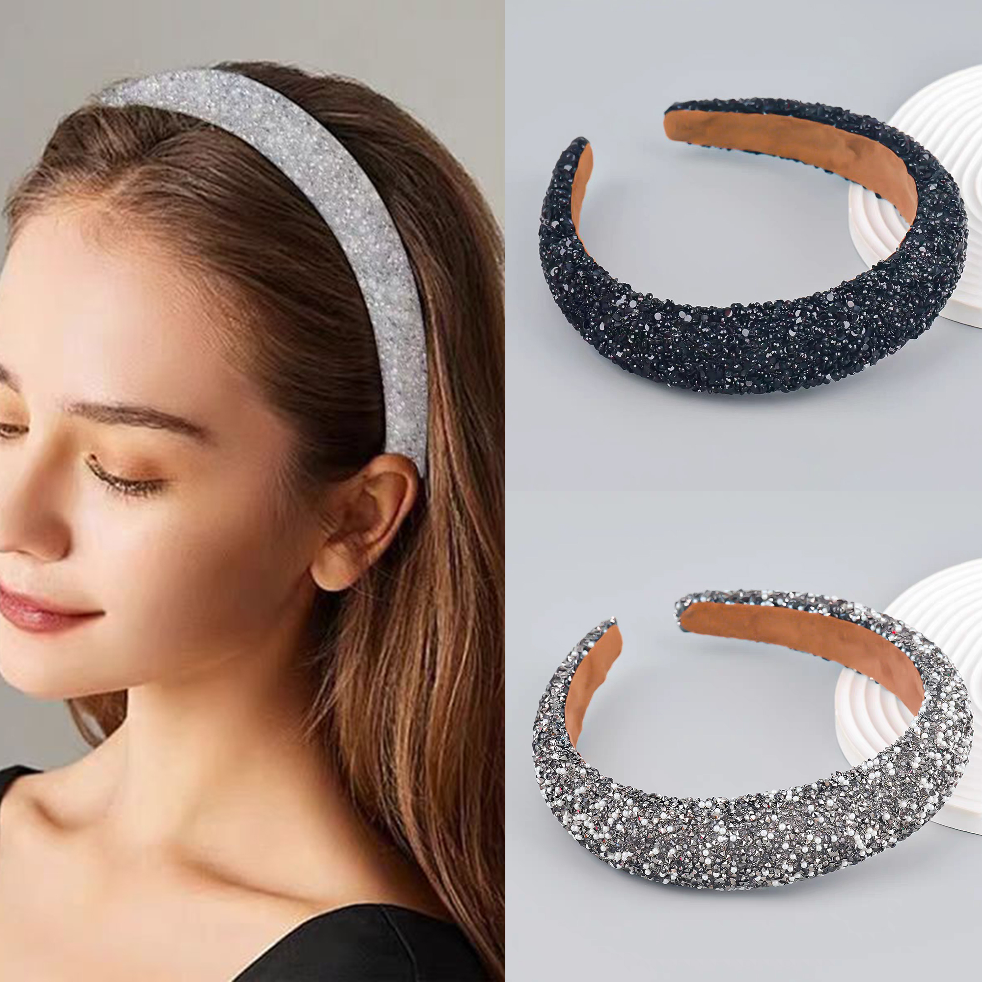 Diadema con cuentas glamurosas, diadema barroca con perlas de cristal ostentosas, diadema cruzada ancha, accesorios para el cabello brillantes y magníficos para mujer,