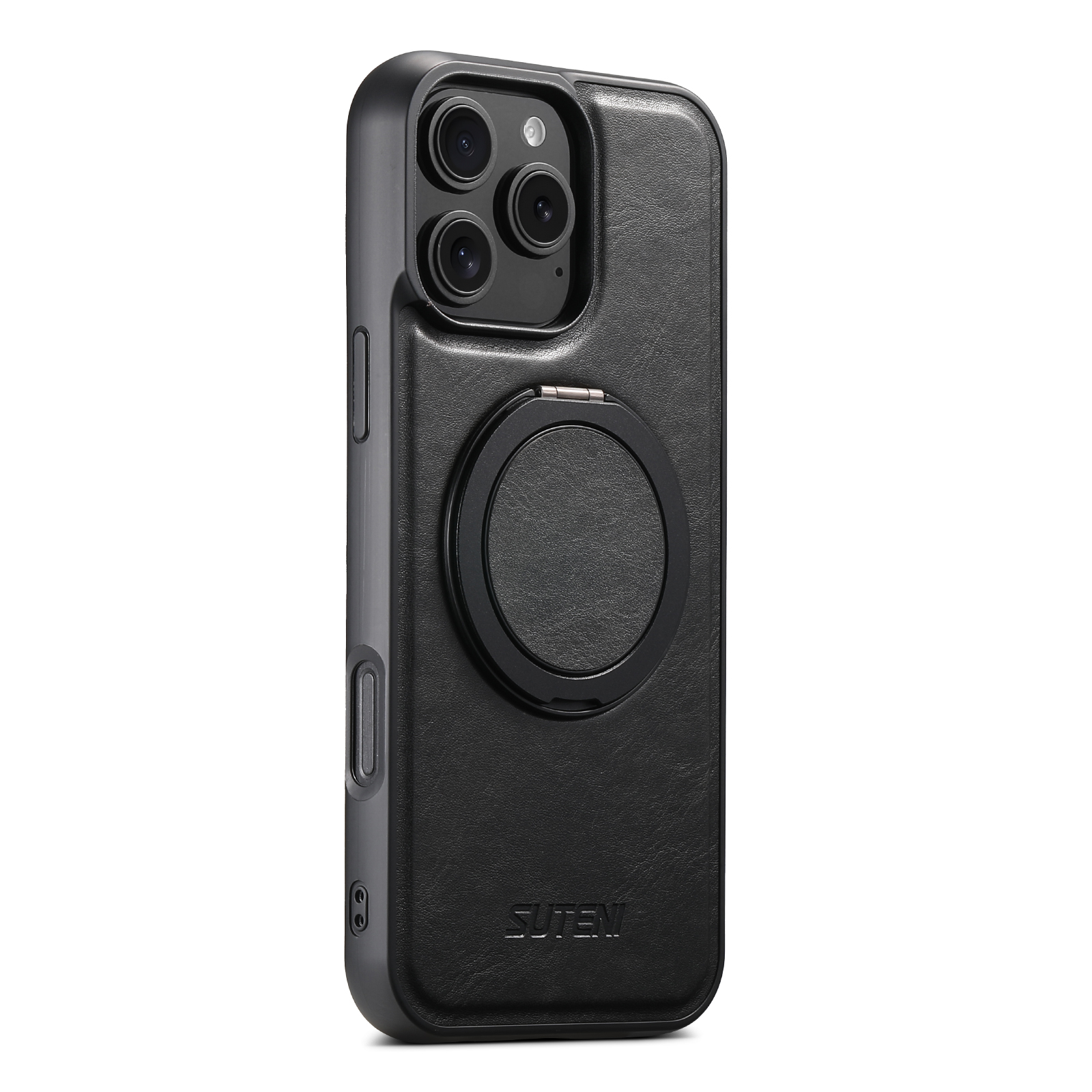 SUTENI-Coque de téléphone en cuir PU avec support rotatif à 360 °, avertisseur d'huile, chargement sans fil, compatible avec iPhone 16 Pro Max, 15 Plus, 14 Pro, 13, 12: Black / Pour iPhone 13