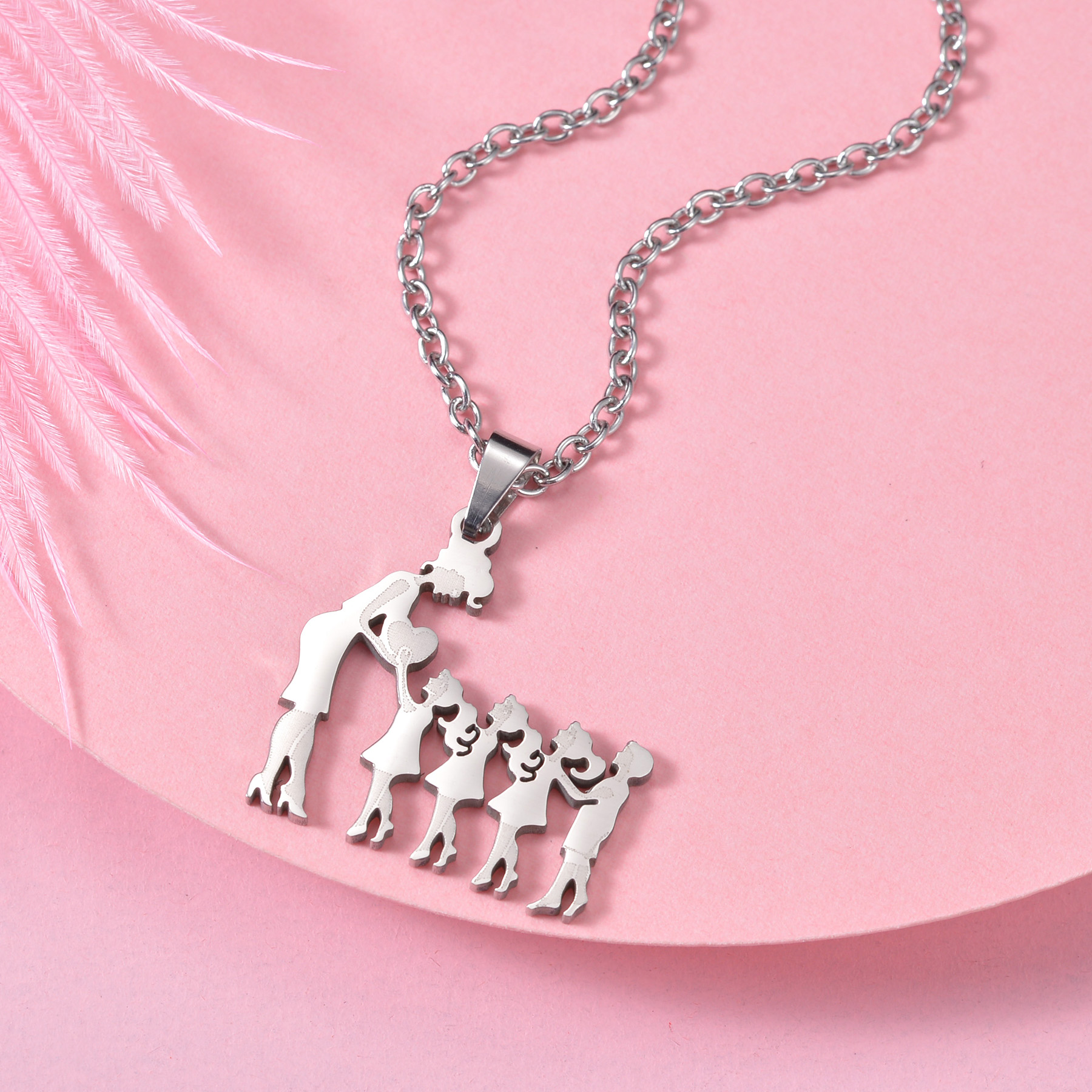 Mothers and Children Family Stainless Steel Necklaces Silver Color Multiples Kids Pendant Necklace Jewelry Mother's Day