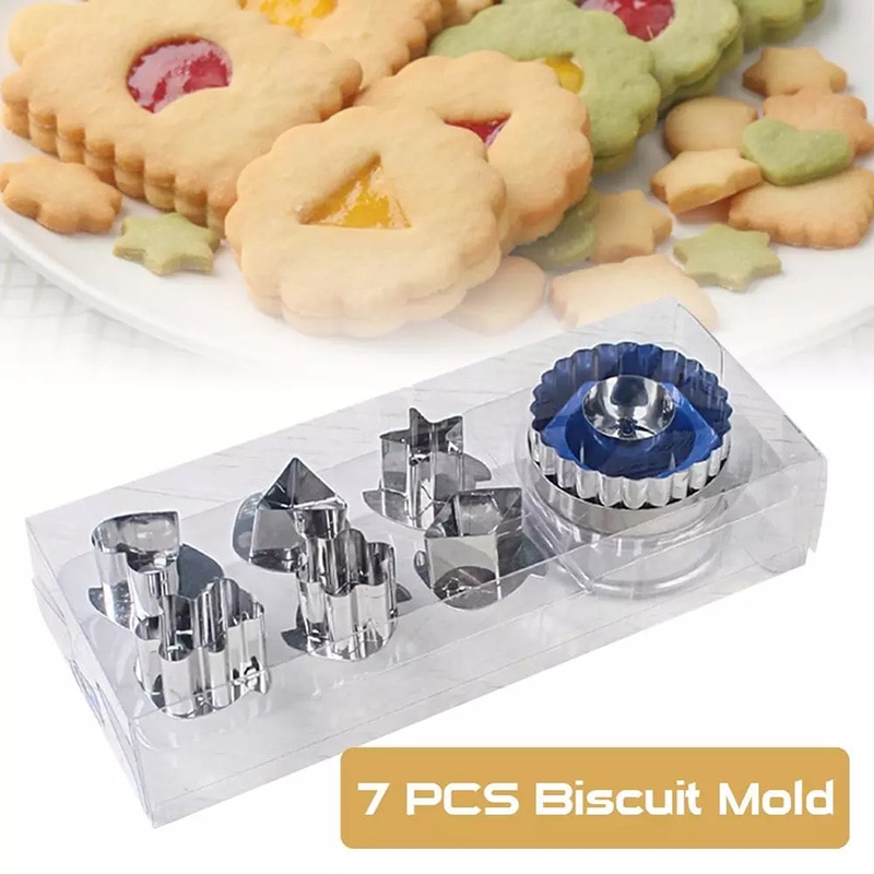 7 Stks/set Rvs Biscuit Biscuit Diy Mold Bakvorm Tool Star Hart Vorm Ronde Bloemvorm Cutter