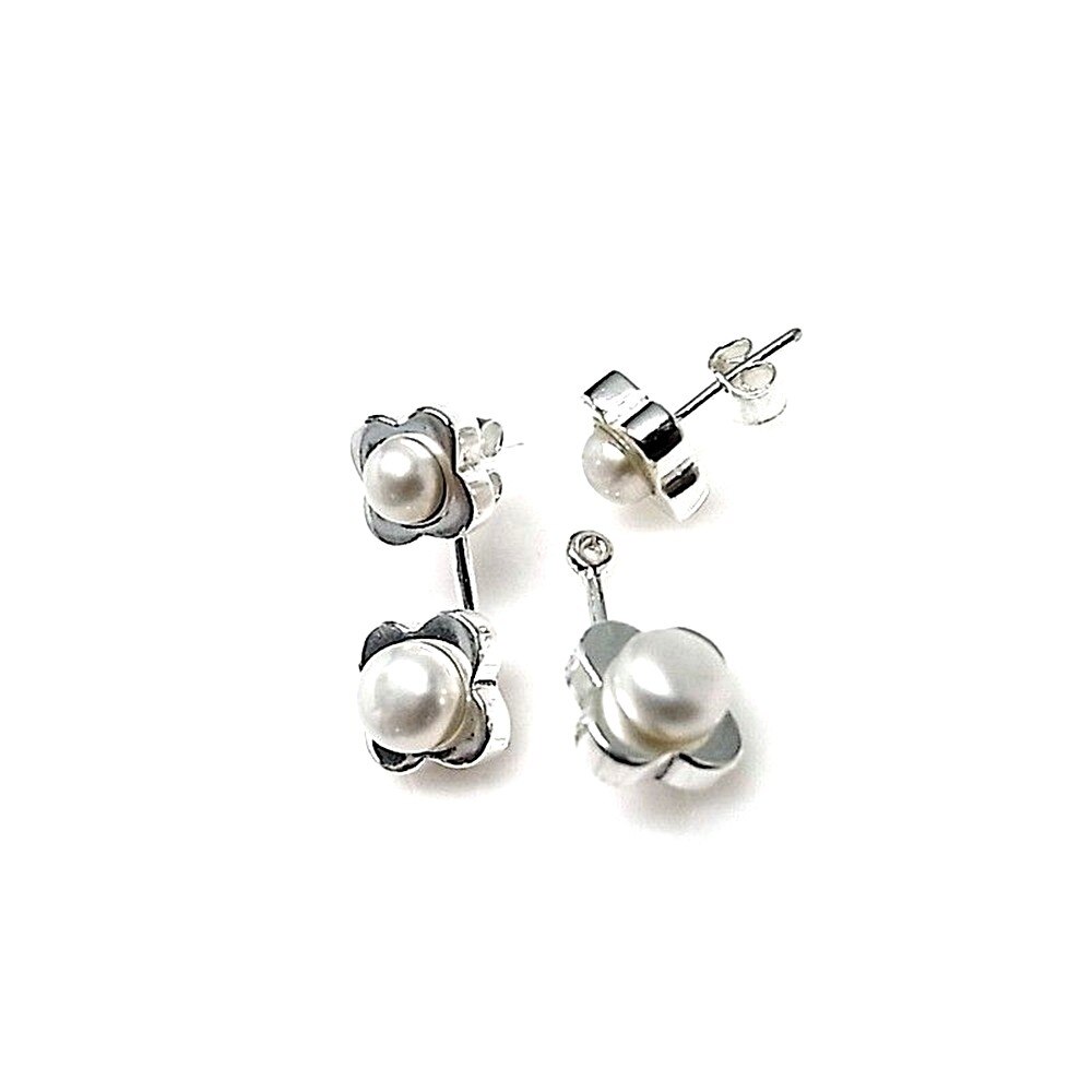 Boucles d'oreilles en argent Sterling 925m détachable oreille veste fleur perle bouton fermeture pression