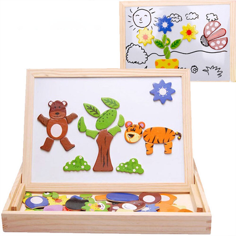 100+Pcs Wooden Magnetic Puzzle Toys Children 3D Puzzle Animals/ Vehicle/Circus/Traffic/Matching Drawing Board Learning Wood Toys: WJ3550E