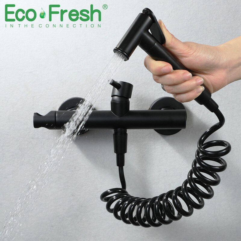 Ecofresh Badkamer Douche Bidet Wc Messing Sproeier Bidets Zwarte Moslim Douche Bidet Kraan Wall Mount Wasmachine Mengkranen