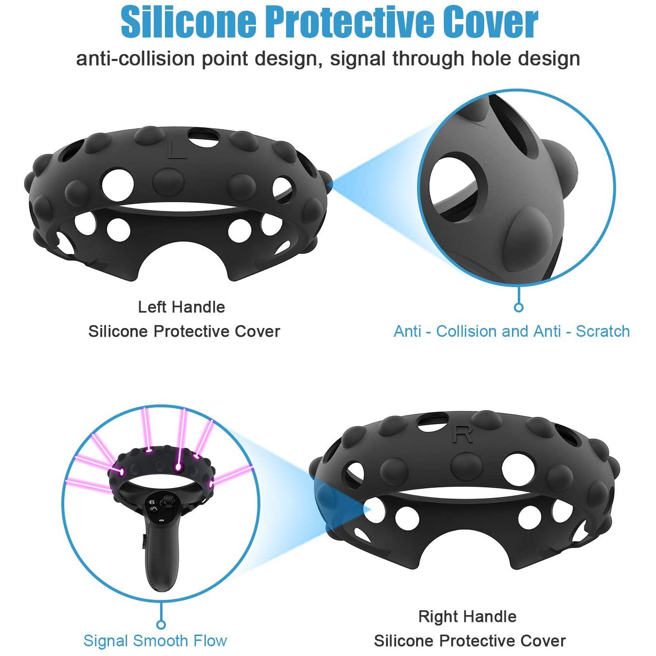 Touch Controller Grip Cover e protezione anticollisione Set di anelli in Silicone per Oculus Quest 1 o Rift S con cinturino regolabile