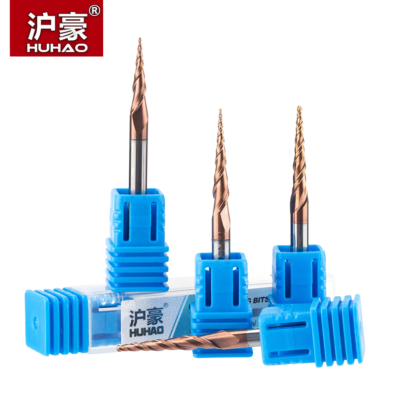 HUHAO 2pcs/lot HRC55 Tapered Ball Nose End Mill Tungsten Solid Carbide Coated CNC Milling Cutter D4-D10mm Engraving Bit