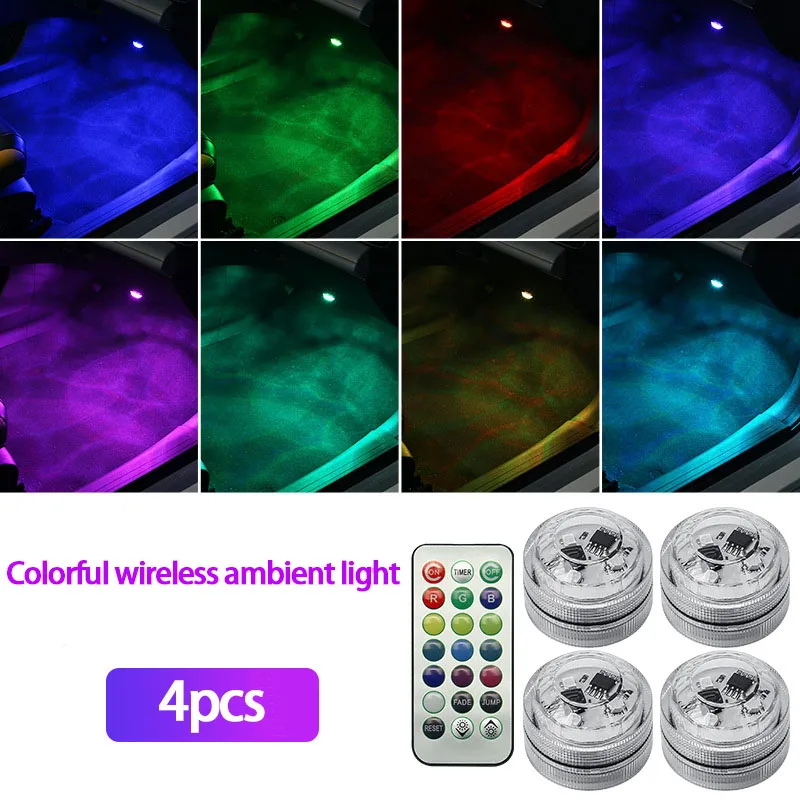 Lumière LED sans fil pour intérieur de voiture, adhésif, environnement, télécommande, décoration, toit de voiture, escales au pied, pâte à rmatérielle: 6000 K blanc froid