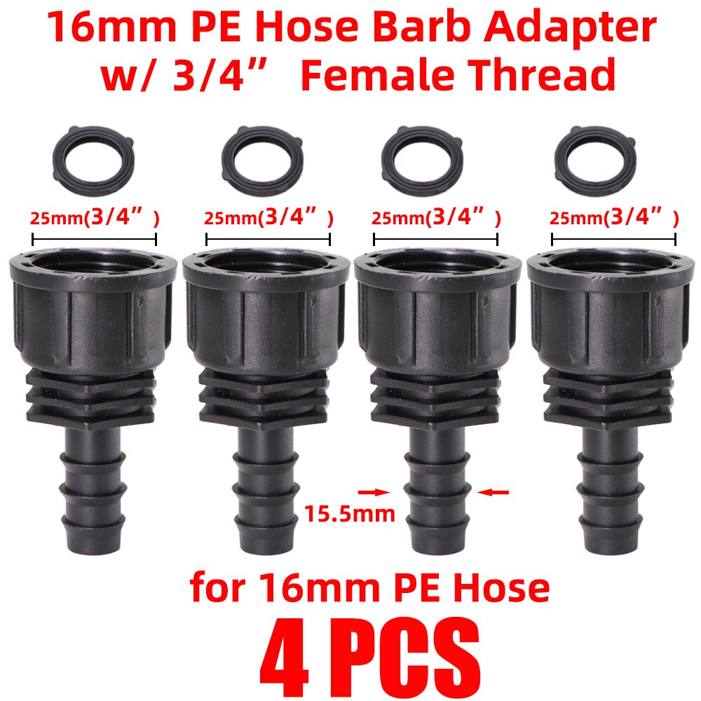 4PCS 1/2" 3/4" Male Female Thread Connector to 16/20/25mm Barb Adapter PE Tubing Joints Garden Drip Irrigation Coupling Fittings: B-4PCS
