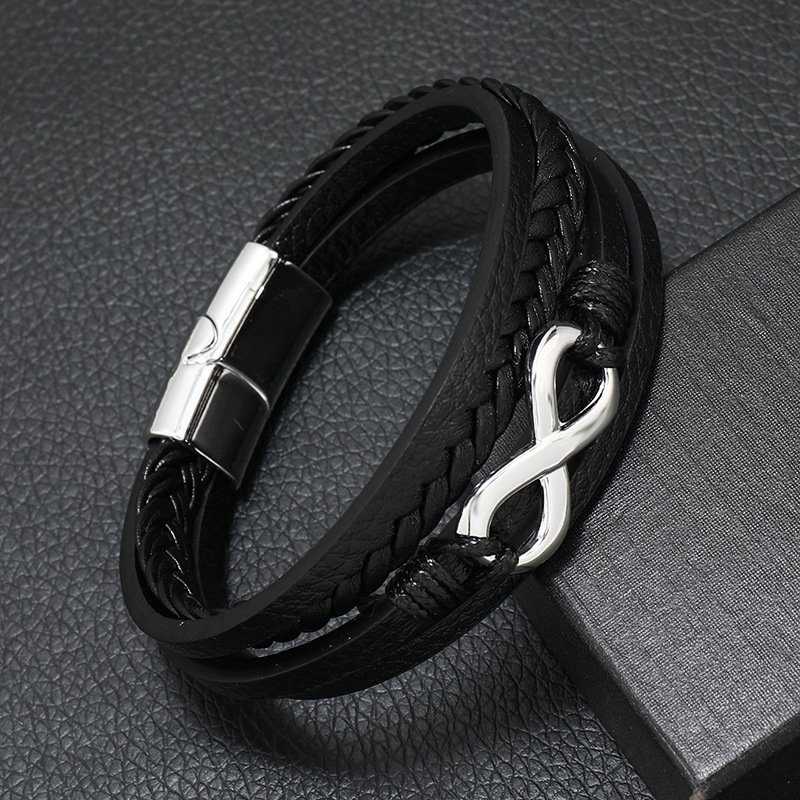 Men's Musical Symbol Leather Bracelet Vintage Men's Bracelet Music Symbol Simple Leather Multi-Layer Bracelet: SILVER PLATED