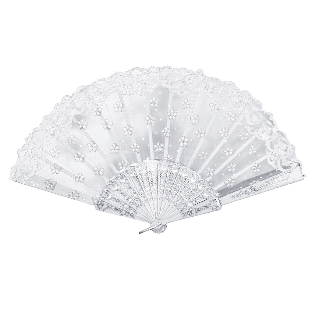 Flores de papel tipo ventilador, abanicos de seda de encaje plegables, estilo chino, para baile, boda, ,