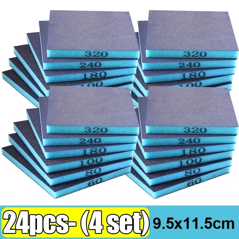 24/6x Schuurspons Polijstspons Blok Schurende Handschuurmachine Spons Schuurpapier Metaal Hout Glas Nat Droog Schuurpads Schurend: Zilver