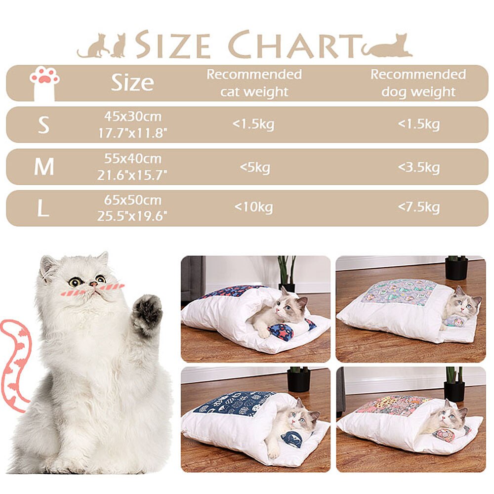 1pc Cute Cat Sleeping Bag Cat Winter Warm Mat Pet Kennel Dog Mat Thickening Sleeping Bag Nest Pet Closed Removable Washable