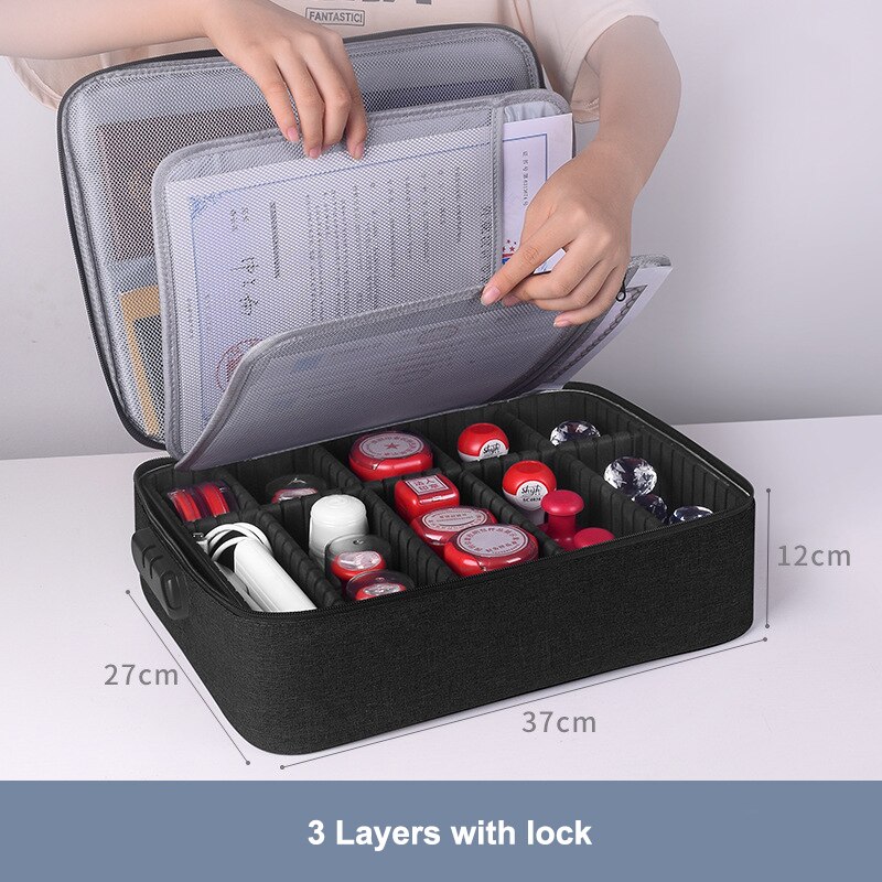 Large Briefcase Document Bag Waterproof Business Official Seal Organizer Files Folder Ticket Card Travel Office Accessories Item: A 3Layers Black