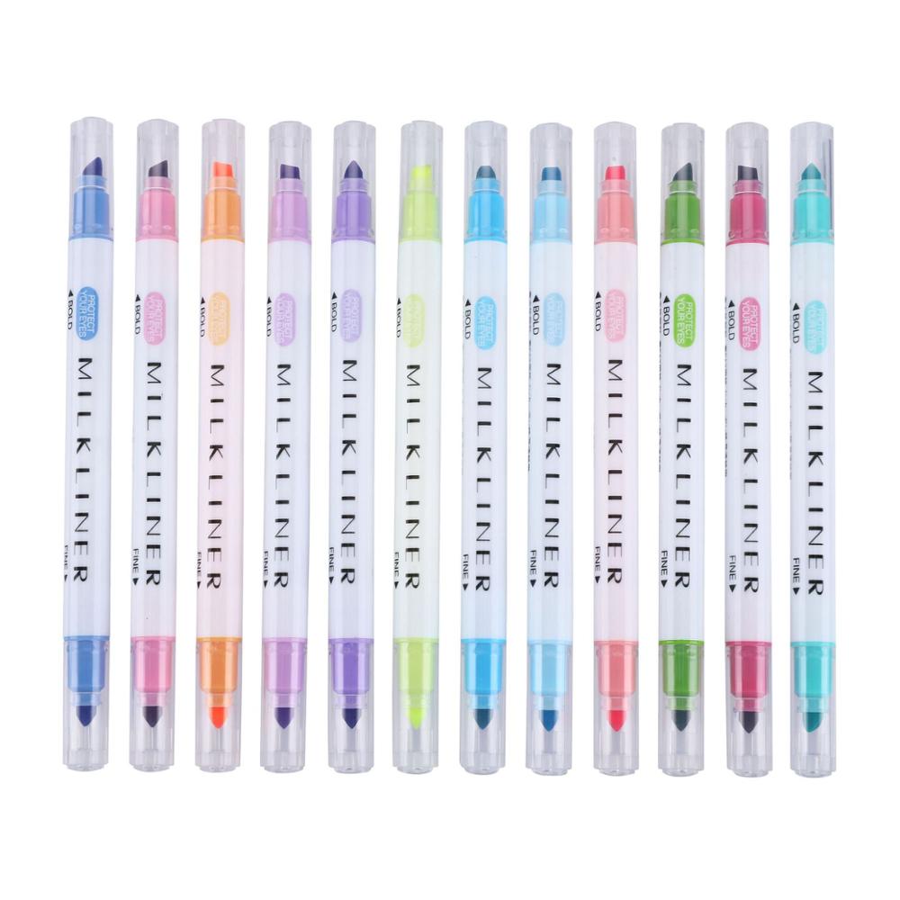 12 stks/partij Dubbele Hoofd Mildliner Markeerstiften Art Marker Markeerstiften Pastel Markers Aquarel Fluorescerende Tekening Pen