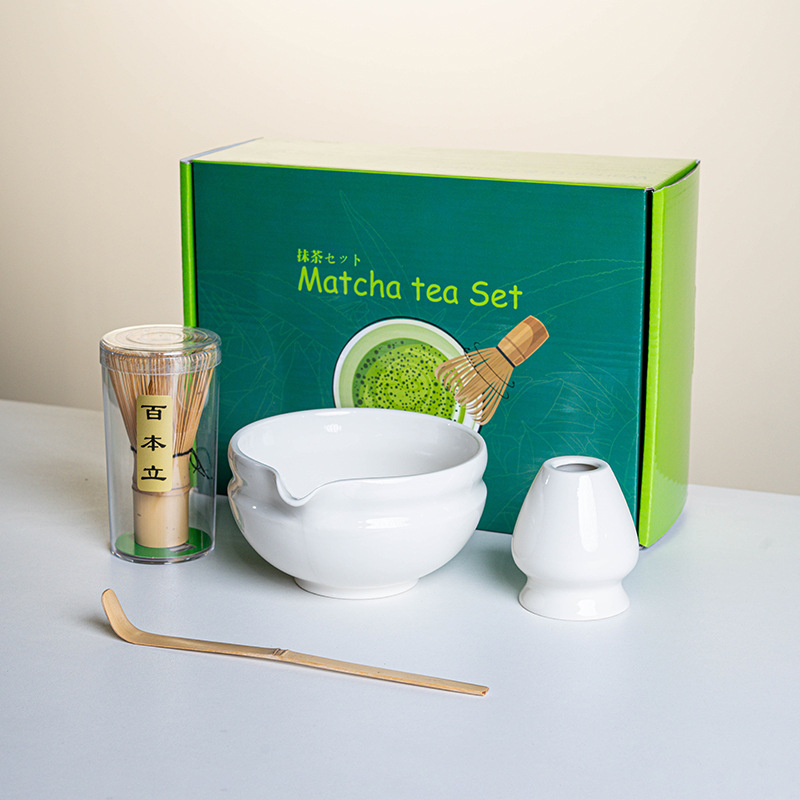 Ensemble Matcha japonais fait à la main, bol à encoche facile à nettoyer, fouet en bambou, cuillère à café, ensembles à thé, outils de préparation du thé, accessoires, 4 à 8 pièces/ensemble: jaune clair