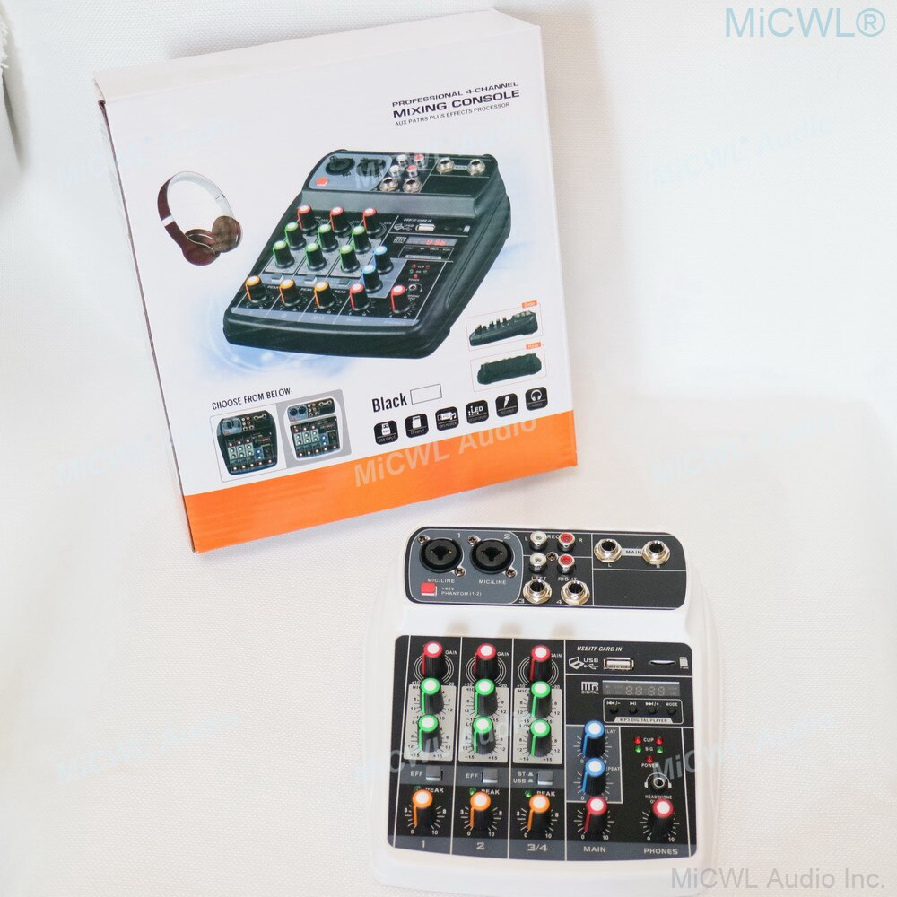 Micwl-mixer de som mx4, console para misturar áudio, 4 canais, bluetooth, usb, gravação de 48v phantom