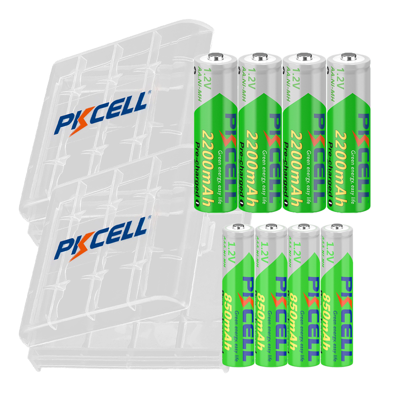 4/8/16/24 opakowanie PKCELL 2200MAH AA bateria + AAA 850MAH 1.2V NI-MH AAA/AA akumulatory i opakowanie na baterie do latarki zabawka: Black