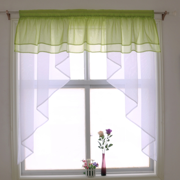 Cortina de tul con de cenefa arrugada, gasa de para balcón, cocina, 1 Uds.: W160cm x H140cm
