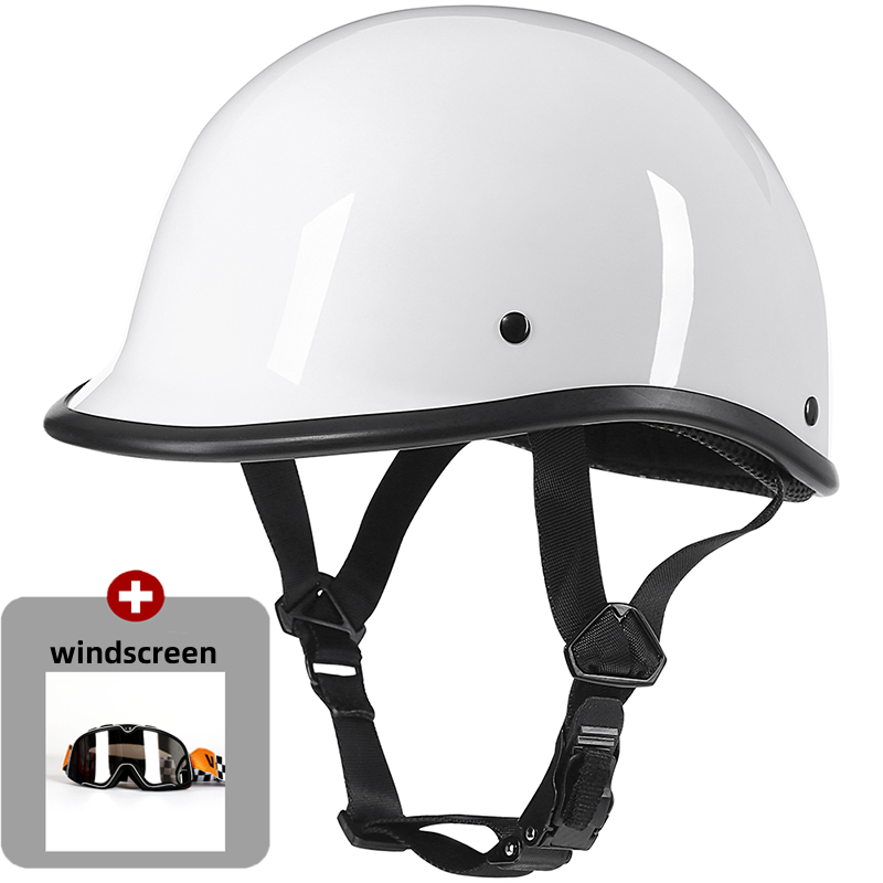 Medio casco de motocicleta casco Vintage alemán Moto motocicleta cara abierta retro scooter medio casco motociclista piloto casco: Castaño / L