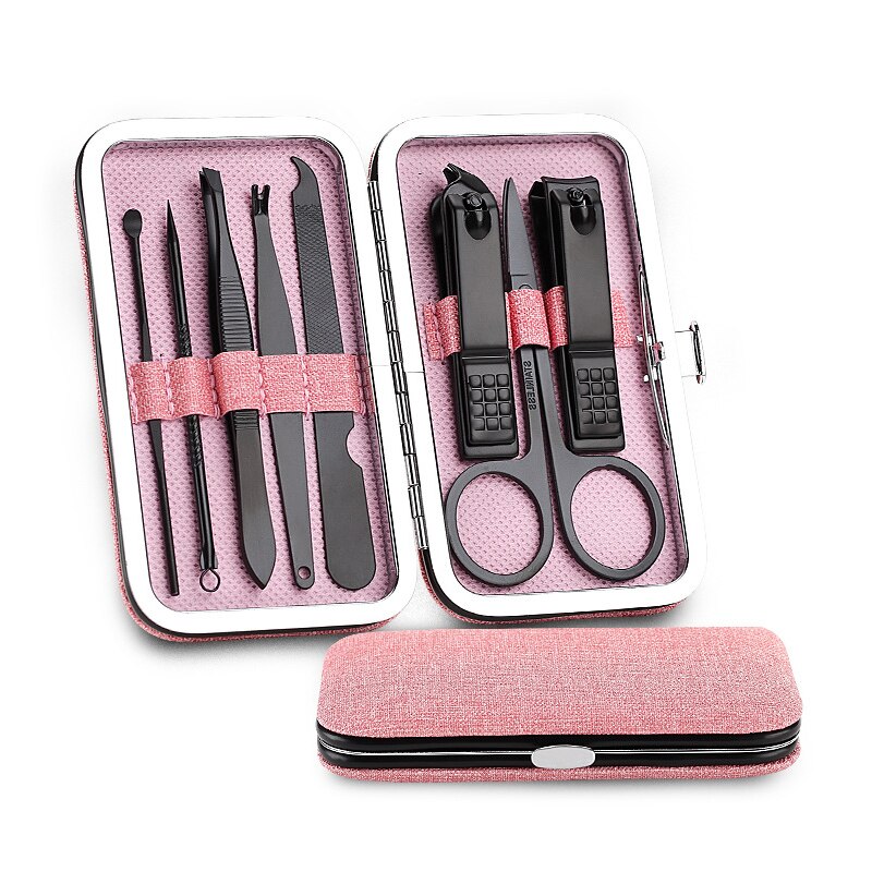 8 Piece Nail Manicure Set Suit Scissors Steel Stainless Pedicure Tool File Care Travel Hygiene Kit Nail Trimmer Cutter Tool Set: Pink