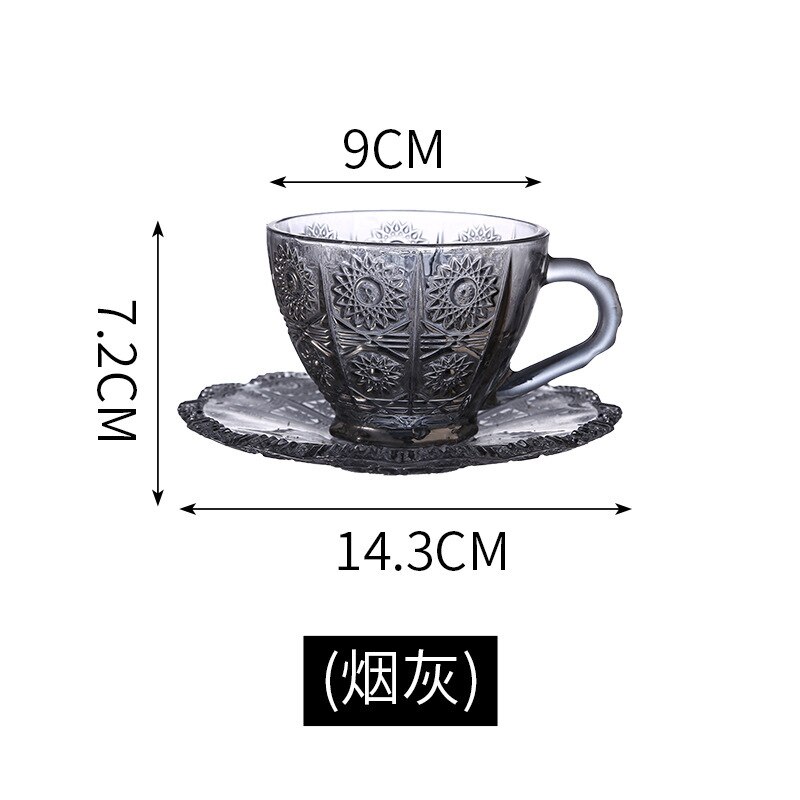 Tasses à café Vintage à motif de fleurs en Relief, de luxe, pour l'eau, le thé, le lait, verres à café condensés, ensemble avec soucoupes: smoke grey