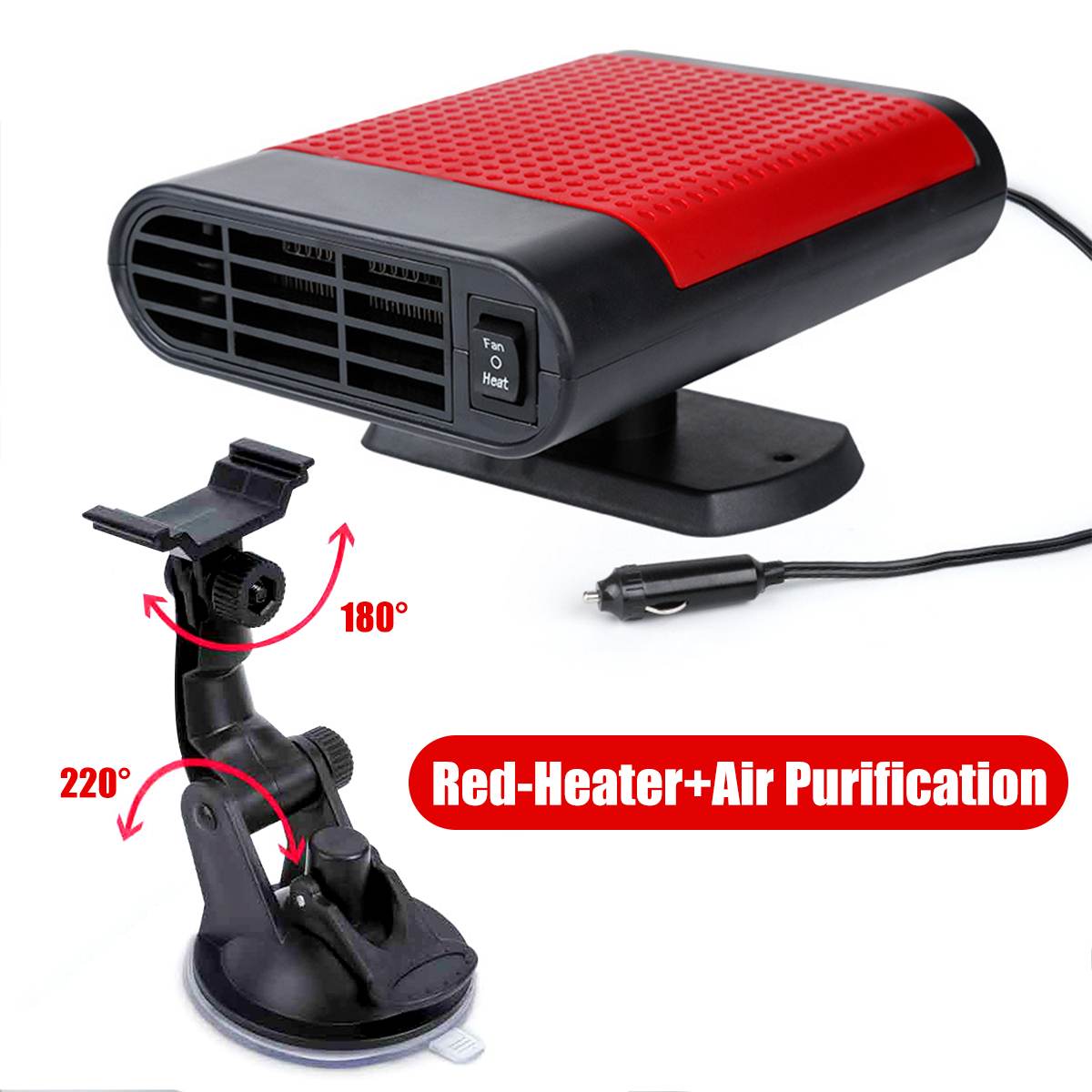 12V 500W Demister Vehicle Heater Cooling Fan for Windshield 2 IN 1 Portable Fast Heating Car Heater Cooler Defogger Defrosts: Red HeaterAir Purify