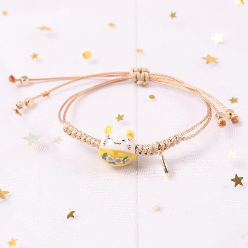 Handgemaakte String Kleurrijke Touw Lucky Cat Verstelbare Armband Voor Vrouwen Meisjes Verjaardag Zoete Kwastje Mode Armbanden Femme: Yellow