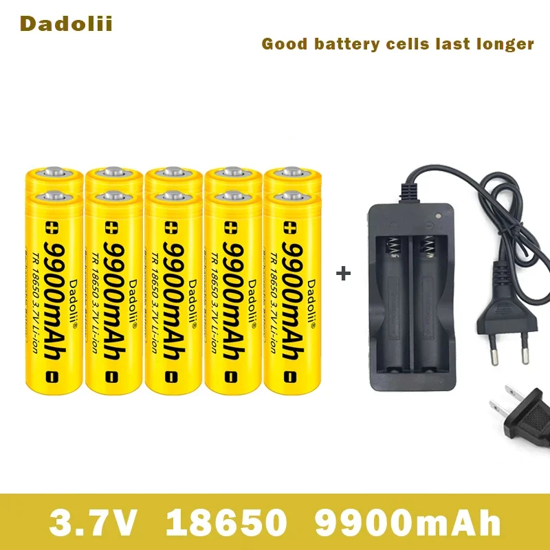 18650 Battery Rechargeable Battery 3.7V 18650 9900mAh Capacity Li-ion Rechargeable Battery For Flashlight Torch Battery+Charger: Gold