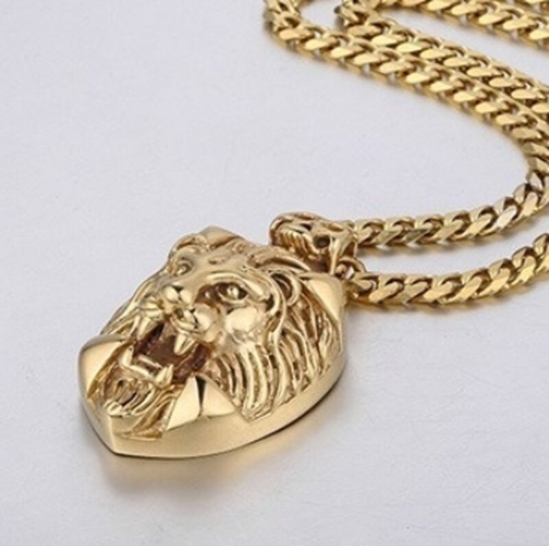 Hommes Style Punk personnalité gothique Lion pendentif collier gourmette cubaine chaîne or collier: gold