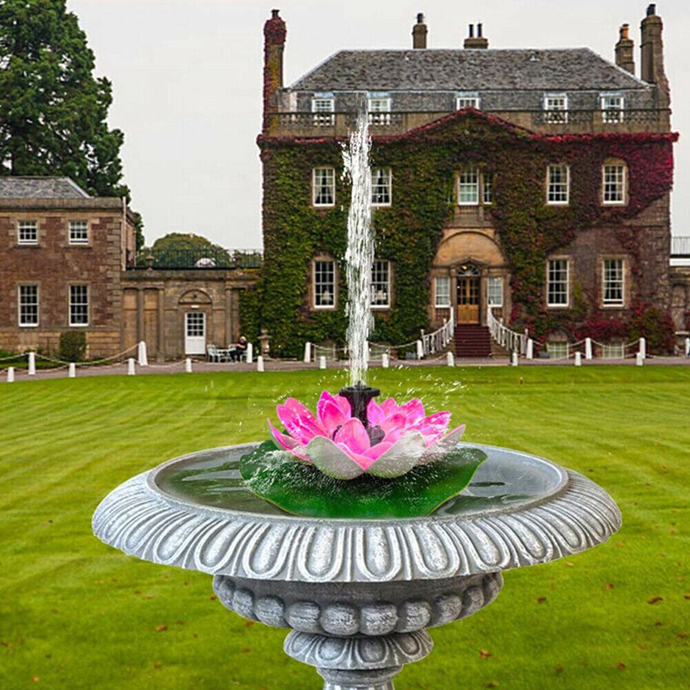 Solar Lotus Flower Fountain Water Pump Courtyard Landscape Garden Pond Decor so it can runs automatically, electricity needed.