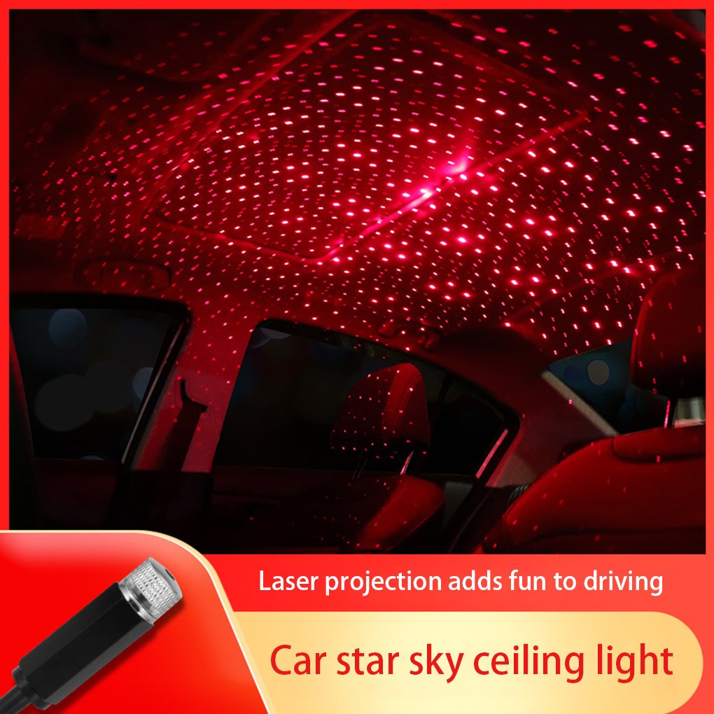 Luz de proyección de techo de coche, proyector de techo Interior, luz LED de ambiente ajustable USB portátil, luz roja