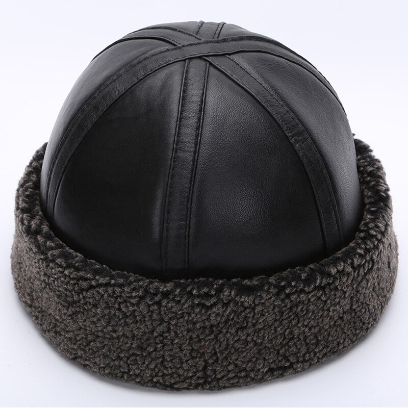 Gorro de piel de oveja a la , gorro de Sailor, redondo, cálido, informal, Color sólido, para invierno: Dark Gray hat / 56cm57cm