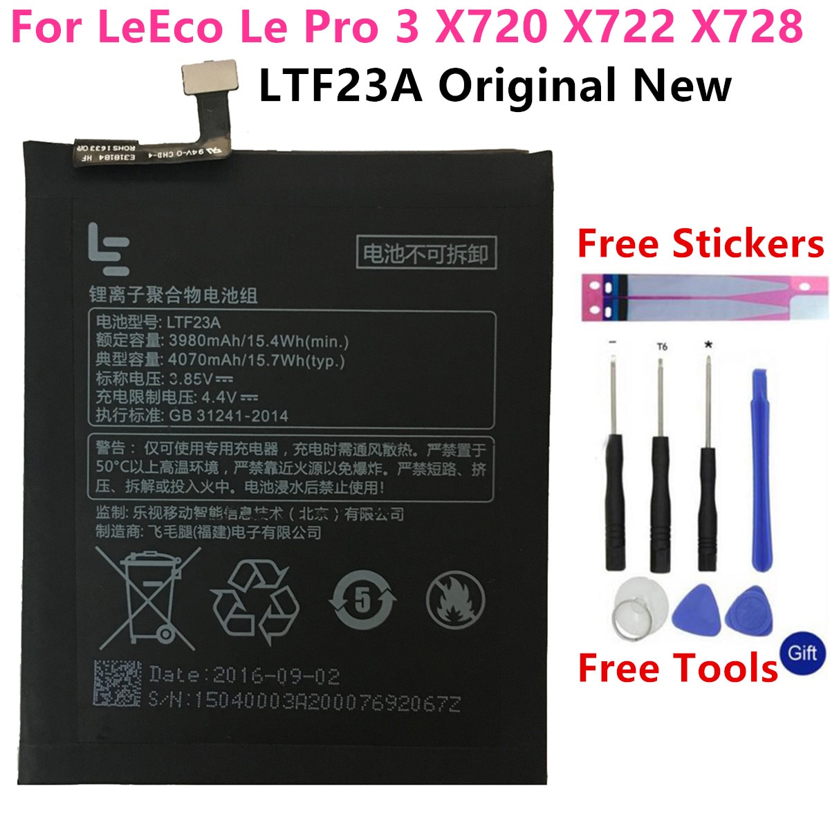 LTF23A-batería Original de 4070mAh para teléfono móvil LeEco Le Pro 3, X720, X722, X728, baterías de teléfonos móviles + herramientas gratuitas