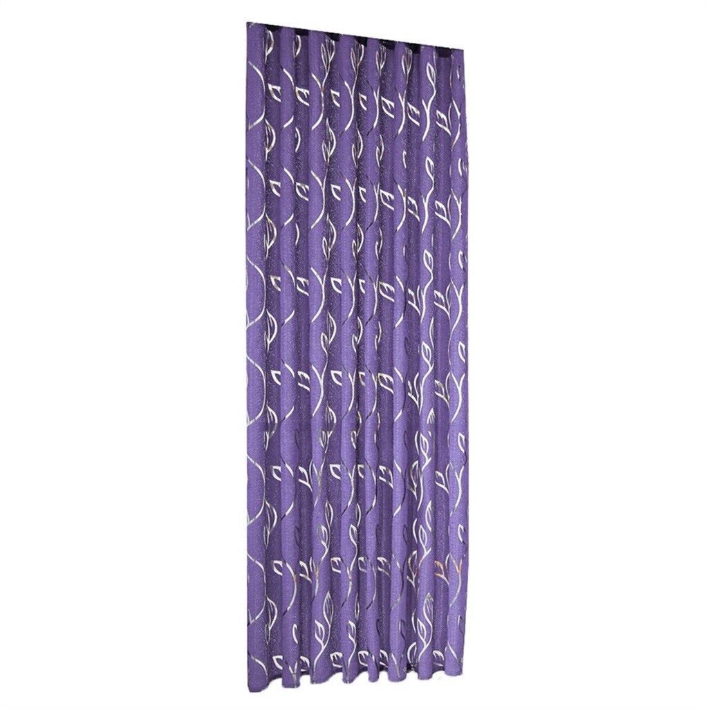1 PCS Vines Leaves Tulle Door Window Curtain Drape Panel Sheer Scarf Valances: Purple