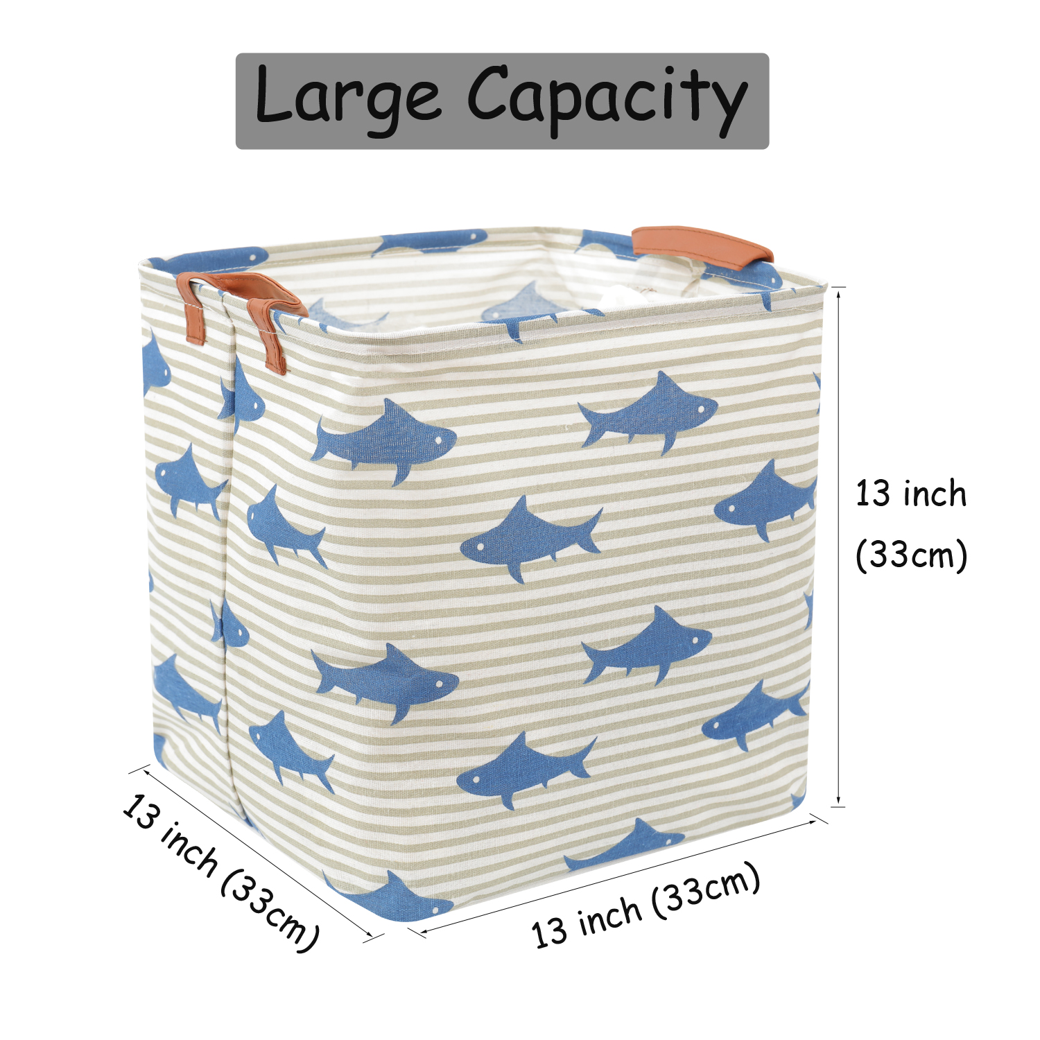 Large Capacity Square Folding Storage Basket Toys Clothes Organizer Waterproof Leather Handles Laundry Hampe Home Storage Bag: Brown