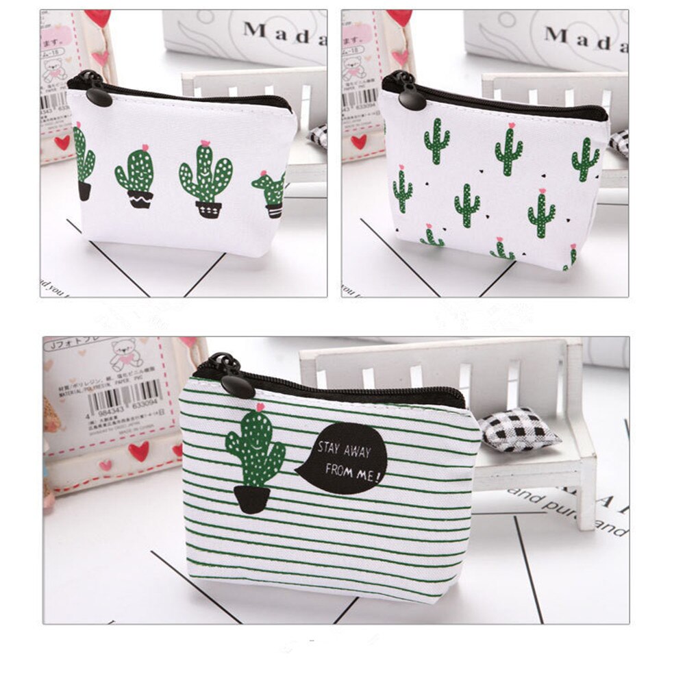 Coin Purse Canvas Key Case Ladies Handbag Plant Print Cactus Mini Cloth Bag Ladies Lipstick Packet