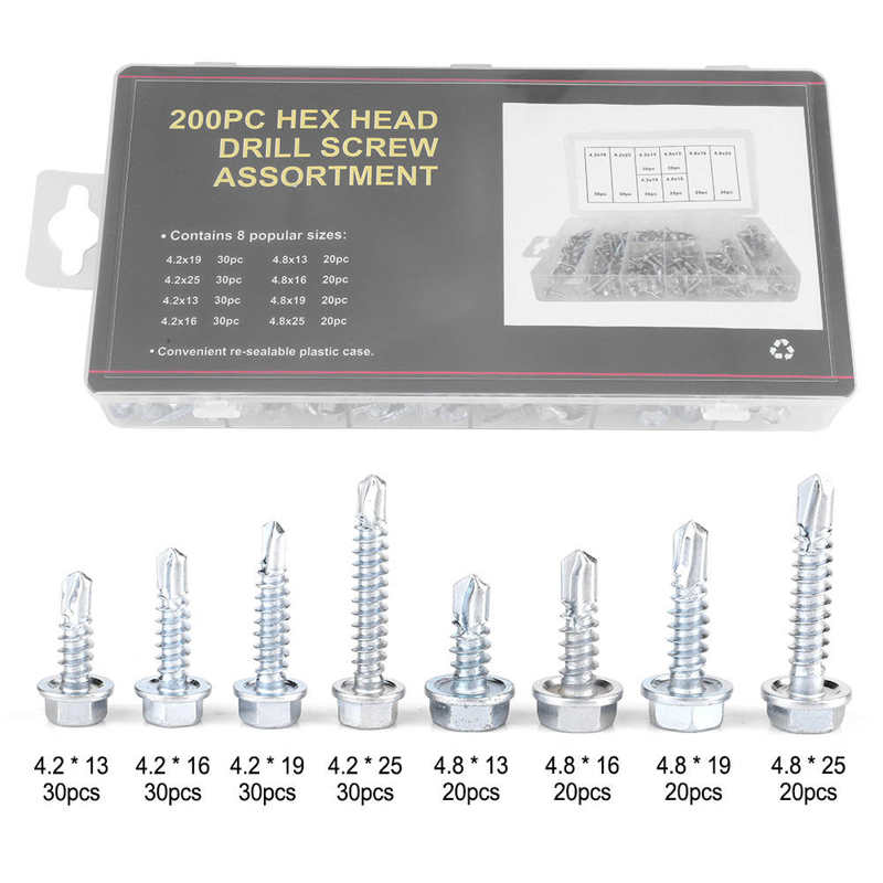 200pcs Durable Metal Self Tapping Drill Screws Assortment Kit Set Helicoil Thread Repair Kit Thread Repair Tool