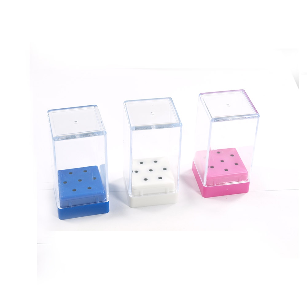 Nail 7 Gaten Slots Vierkante Plastic Nail Boor Hoofd Bits Display Opbergdoos Nail Boren Container Stand Display